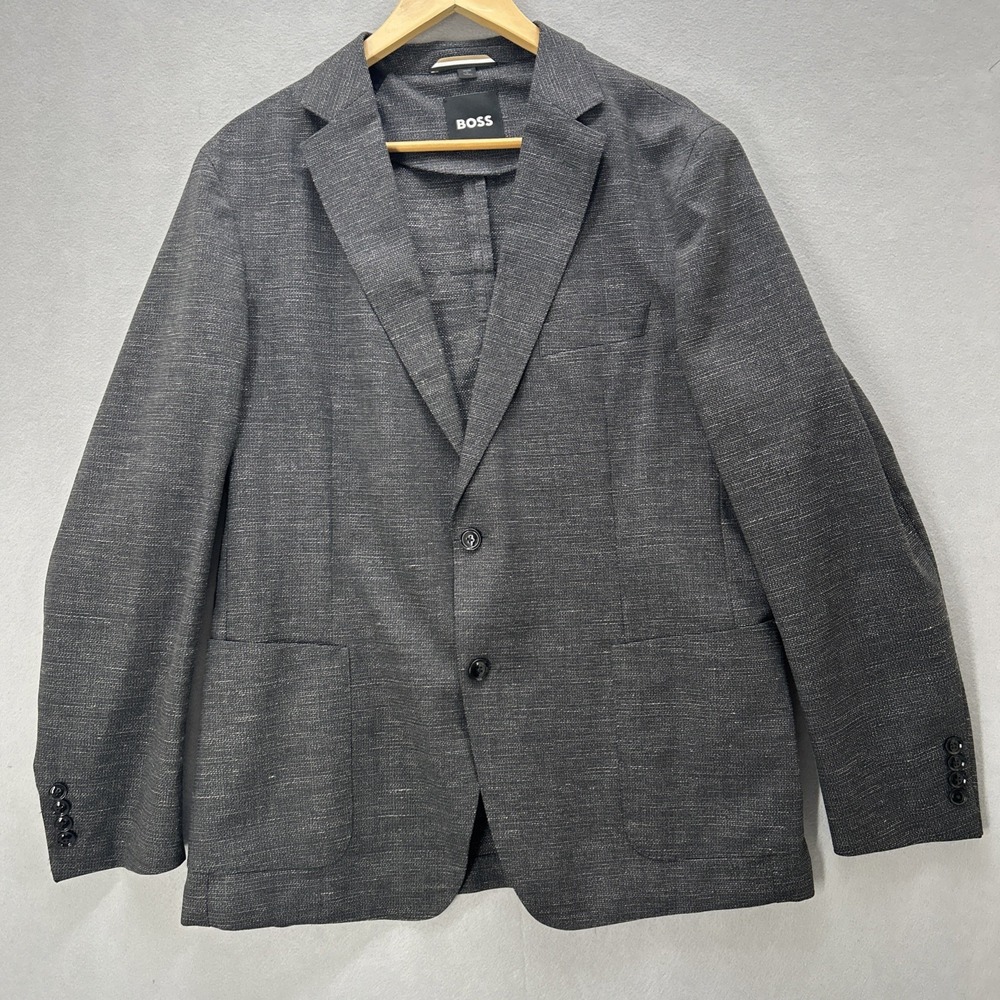 BOSS Holy Allee3 Slim Fit Virgin Wool Blend Blazer Jacket Men 44R Gray Unlined